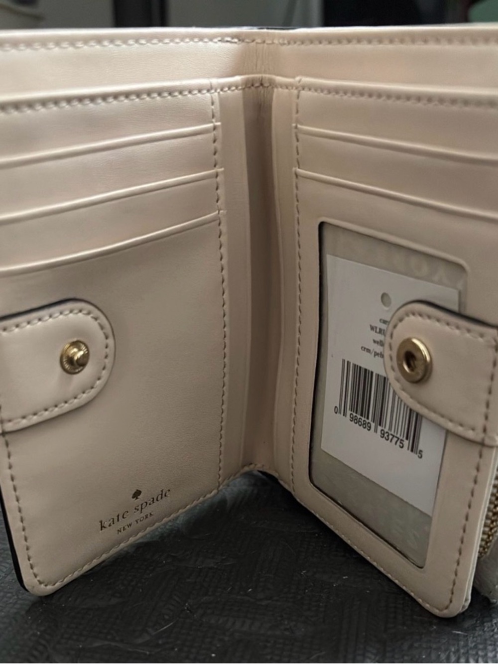 kate spade Cream and Beige Textured Leather Bifold Wallet with Gold Plaque - Picture 2 of 4